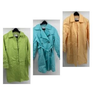 Worthington Womens Trench Coat Bundle Small Green Blue Yellow Gingham Lot of 3